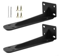 PureBowlic Paquete de 2 soportes de estante resistentes negros de 4,2 mm de grosor, soportes de montaje de acero sólido para estantes flotantes, soporte de esquina resistente a la corrosión, barra de
