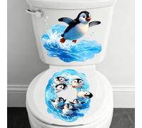 PureBowlic Pegatina para inodoro con diseño de pingüino de dibujos animados, impermeable para asiento y tapa de baño, obra de arte con temática marina para paredes, puertas, espejos y azulejos, azul