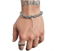 PureBowlic Pulsera de acero de titanio Hip Hop para hombre, cadena de plata de moda unisex para acabado pulido para estilo punk Streetwear, joyería resistente al deslustre, para uso diario de 21 cm