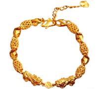 PureBowlic Pulsera de estilo chino Pi Xiu para mujer, pulsera de la suerte de aleación de cobre chapada en oro para encanto animal retro, joyería ajustable calada, 55 cm