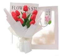 PureBowlic Ramo de tulipanes de Navidad de estilo coreano, elegantes flores artificiales de poliuretano en rosa, rojo y azul, arreglo floral festivo de 35 cm para vacaciones, cumpleaños, sorpresa