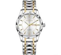 PureBowlic Reloj de cuarzo para hombre, correa de acero inoxidable, pantalla luminosa, calendario doble, fecha, día, vida, impermeable, reloj de pulsera casual de 40,5 mm para esfera (B)