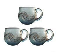 PureBowlic Taza de vidrio de mar soplado a mano, taza de vidrio texturizado de 12 onzas con tema, decoración única de playa para té, café, vino, hecha a mano para los amantes del mar (3)
