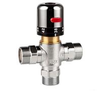 PureBowlic Válvula mezcladora termostática de latón DN15/DN20/DN25, válvula de mezcla de agua caliente con acabado cromado para control seguro de temperatura de ducha 35-60 °C, para calefacción de