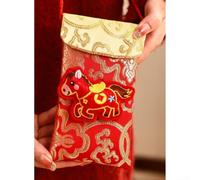 PureBowlic Year Of The Horse 2026 Bolsa de sobre roja bordada, tela de lujo Año Nuevo Chino Lucky My Packet con diseño 3D y borla, cordón colgante de gran capacidad 18,5 x 10,5 cm (A)