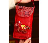 PureBowlic Year Of The Horse 2026 Bolsa de sobre roja bordada, tela de lujo Año Nuevo chino Lucky My Packet con diseño 3D y borla, cordón colgante de gran capacidad 18.5x10.5cm (C)