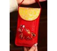 PureBowlic Year Of The Horse 2026 Bolsa de sobre roja bordada, tela de lujo Año Nuevo Chino Lucky My Packet con diseño 3D y borla, gran capacidad 18,5 x 10,5 cm cordón colgante (D)