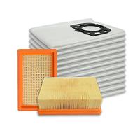 PUREBURG 2 filtros planos con 12 bolsas de aspiradora Juego de filtros compatibles con Kärcher WD4 WD5 WD6 WD5P WD6P Premium MV4 MV5 MV6 Número de pieza de aspiradora 2.863-005.0 2.863-006.0
