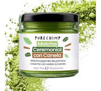 PureChimp Polvo de Matcha Ceremonial Sabor Canela 50g. 100% Té Verde Puro con Polvo de Canela. Cultivado a la Sombra para Matcha Latte, Té y Recetas. Tarro de Vidrio Reciclable. Rico en Antioxidantes