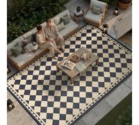 PureCozy Alfombra de exterior resistente a la intemperie, 270 x 360 cm, de plástico, paja, grande, resistente a los rayos UV, para camping, para jardín, terraza, patio, color negro y beige