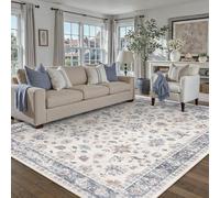 PureCozy Alfombra Lavable 160x230cm Salón Estampado Floral Pelo Corto Antideslizante Suave Flores Boho Vintage Alfombras para Dormitorio Cocina Comedor Bedroom Living Room, Azul & Blanco