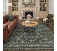 PureCozy Verde Alfombra Salón 200x300cm Lavable con patrón Floral Pelo Corto Antideslizante Suave Flores Boho Vintage alfombras Grandes para Dormitorio Cocina Comedor Bedroom Living Room