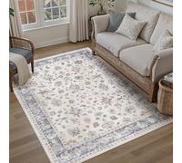 PureCozy Vintage Alfombra Lavable para Salón 120x170cm con Estampado de Flores de Pelo Corto Antideslizante Suave Alfombras Boho para Cocinas Dormitorios Comedores Bedroom Living Room, Azul & Blanco