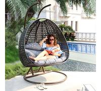 PureHaven Hamaca para 2 Personas 145x120x202 CM Rattan-Kunststoffgeflecht