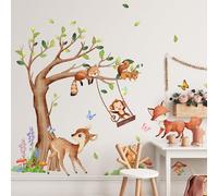Purekay Pegatinas de Pared Animales de la Jungla Árbol Vinilos Decorativos Safari Zorros Mapaches Monos Ardillas Ciervos Adhesivos Pared Habitación Infantiles Niño Bebé