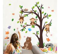 Purekay Pegatinas de Pared Bosque Animales Árbol Vinilos Decorativos Jungla Osos Monos Zorros Perezosos Adhesivos Pared Habitación Infantiles Niño Bebé