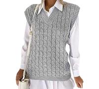 PureLayne® Jersey de punto trenzado grueso sin mangas para mujer, chaleco con cuello en V, camiseta sin mangas para invierno, talla grande 8-22, gris, 52-54