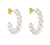 PURELEI® Aina Pendientes (oro, plata, oro rosa), resistentes al agua para mujer con perlas, pequeños pendientes de aro de acero inoxidable, regalo para mujeres, 22 mm de diámetro, Acero inoxidable