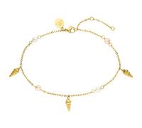 Purelei® - Akala Tobillera para mujer - Acero inoxidable chapado en oro de 18 quilates/rosa/plata - Con perlas de agua dulce auténticas y colgantes de concha - Ajustable 21 - 25 cm - Pulsera para el