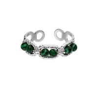 Purelei Anillo Green Harmony con cuentas de piedra verde - Anillo ajustable de acero inoxidable, resistente al agua, moderno anillo de declaración, tamaño 50 - 56, oro, plata u oro rosa, Acero