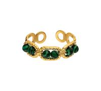 Purelei Anillo Green Harmony con cuentas de piedra verde - Anillo ajustable de acero inoxidable, resistente al agua, moderno anillo de declaración, tamaño 50 - 56, oro, plata u oro rosa, Acero