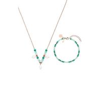 Purelei® Beach Breeze - Juego de collar y pulsera de perlas de agua dulce y perlas de agua dulce y perlas de agua dulce ajustables chapados en oro de 18 quilates para mujer, 40/45 cm, Acero