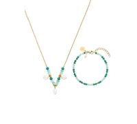 Purelei® Beach Breeze - Juego de collar y pulsera de perlas de agua dulce y perlas de agua dulce y perlas de agua dulce ajustables chapados en oro de 18 quilates para mujer, 40/45 cm, Acero