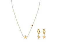 Purelei® Beach Star Set - Collar de filigrana y pendientes de aro con colgante de estrella de mar y piedra coral de acero inoxidable chapado en oro de 18 quilates, 40/45 cm, Acero inoxidable, Ágata