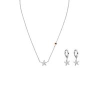 Purelei® Beach Star Set - Collar de filigrana y pendientes de aro con colgante de estrella de mar y piedra coral de acero inoxidable chapado en oro de 18 quilates, 40/45 cm, Acero inoxidable, Ágata