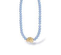 Purelei Blue Lagoon - Collar para mujer con perlas de vidrio y colgante de concha, collar de perlas de acero inoxidable chapado en oro, collar ajustable de 35 a 45 cm, joyería de verano, collar en
