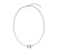 Collar con charm de perlas de Purelei® - Elegante cadena con perlas de agua dulce y lazo para colgante | Acero inoxidable 18K bañado en oro, plata, oro rosa, Länge: 40-45 cm, Acero inoxidable, Abulón