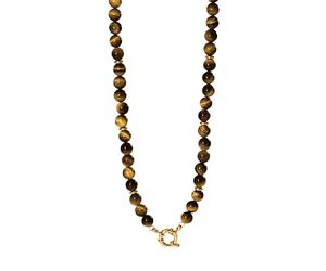 Purelei Collar con colgante de ojo de tigre - Acero inoxidable chapado en oro - Piedra preciosa de ojo de tigre - con anillo - Ajustable 40 - 45 cm - Coraje & Protección - Collar para mujer - Dorado