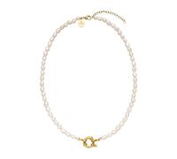 Purelei® Collar de perlas de agua dulce con ojal de acero inoxidable chapado en oro de 18 quilates, plata, oro rosa, Länge: 40-45 cm, Acero inoxidable, Abulón