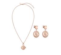 Purelei® Juego de collar y pendientes con colgante de moneda de acero inoxidable chapado en oro de 18 quilates, inspirados en la reina Kapian olani, 40/45 cm, Acero inoxidable, Ágata