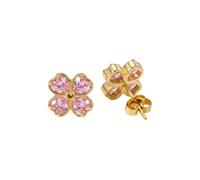 Purelei Cuore - Pendientes de trébol con circonitas cúbicas, acero inoxidable chapado en oro, forma de corazón, 10 mm de diámetro, joyería para mujer, Normal, Acero inoxidable, Abalone