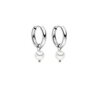 PURELEI® Diligence Pendientes (plateados), resistentes al agua para hombre con perla, pequeños pendientes de aro de acero inoxidable para hombres y mujeres, regalo unisex, 10 mm de diámetro