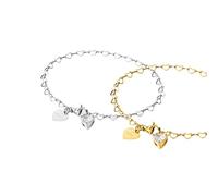 Purelei Endless Love - Juego de 2 pulseras con eslabones en forma de corazón y circonitas cúbicas - Acero inoxidable ajustable 19 cm - oro/plata/oro rosa, 19 cm, Acero inoxidable, Ágata