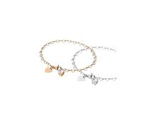 Purelei Endless Love - Juego de 2 pulseras con eslabones en forma de corazón y circonitas cúbicas - Acero inoxidable ajustable 19 cm - oro/plata/oro rosa, 19 cm, Acero inoxidable, Ágata