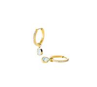 Purelei Felice Bluemarine - Pendientes de aro con circonitas blancas y colgante de aguamarina, acero inoxidable chapado en oro de 14 K, elegante acento de color con ligereza marítima, Normal, Acero