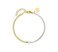 Purelei® Fusion - Pulsera de dos piezas con cadena de tenis de circonita y cadena de serpiente - Acero inoxidable chapado en oro - Piedra de gota blanca - Ajustable 16 - 20 cm - Oro/Plata/Oro Rosa