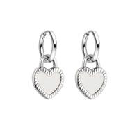 Purelei Heart Charm - Pendientes de aro de acero inoxidable con colgante de corazón en ambos lados en blanco y negro, resistentes al agua, diseño atemporal, color dorado, plateado o rosa, Normal