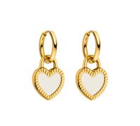 Purelei Heart Charm - Pendientes de aro de acero inoxidable con colgante de corazón en ambos lados en blanco y negro, resistentes al agua, diseño atemporal, color dorado, plateado o rosa, Normal