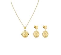 Purelei® Juego de collar y pendientes con colgante de moneda de acero inoxidable chapado en oro de 18 quilates, inspirados en la reina Kapian olani, 40/45 cm, Acero inoxidable, Ágata