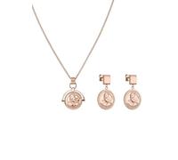Purelei® Juego de collar y pendientes con colgante de moneda de acero inoxidable chapado en oro de 18 quilates, inspirados en la reina Kapian olani, 40/45 cm, Acero inoxidable, Ágata
