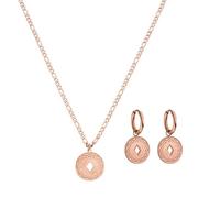 Purelei Lolani - Juego de 2 joyas de cadena Lolani y pendientes de aro Lolani de acero inoxidable, resistente al agua, chapado en oro de 18 quilates, colgante de moneda estampada, cadena ajustable de