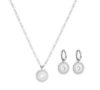 Purelei Lolani - Juego de 2 joyas de cadena Lolani y pendientes de aro Lolani de acero inoxidable, resistente al agua, chapado en oro de 18 quilates, colgante de moneda estampada, cadena ajustable de