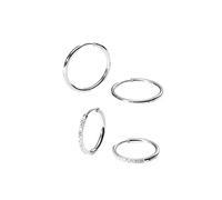 Purelei Lovely Glitter - Juego de pendientes para mujer, 2 pares de pendientes de aro (chapados en oro o plata), pequeñas circonitas y aros grandes lisos, impermeables, hipoalergénicos, Normal, Acero