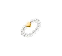 Purelei Lovely Ring - Elastischer Perlenring mit Herz - Anxiety Fidget Anillo para mujer - Perlas de concha & acero inoxidable - Tallas S/M/L - Chapado en oro de 18K - Joyería hecha a mano, M, Acero