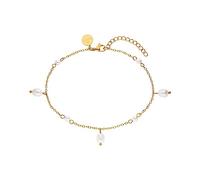 Purelei® Pearl Drop - Tobillera de acero inoxidable duradero, longitud ajustable de 21 a 25 cm, resistente al agua con perlas, tobillera para mujer, 21 centimeters