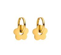 Purelei Pendientes de aro pequeños con colgante de flor, de acero inoxidable resistente al agua, chapado en oro de 14 K, plata y oro rosa de 18 quilates, Normal, Acero inoxidable, Abalone